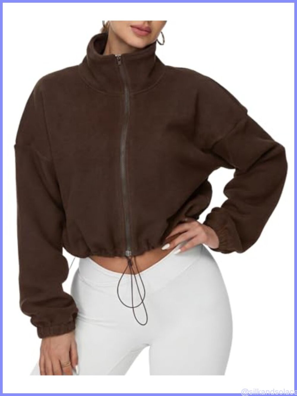 Women's Full Zip Cropped Fleece Sherpa Jacket Fuzzy Coat Stand Collar